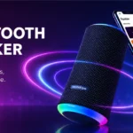 Bluetooth speaker with RGB lights and smartphone app for customizable sound settings