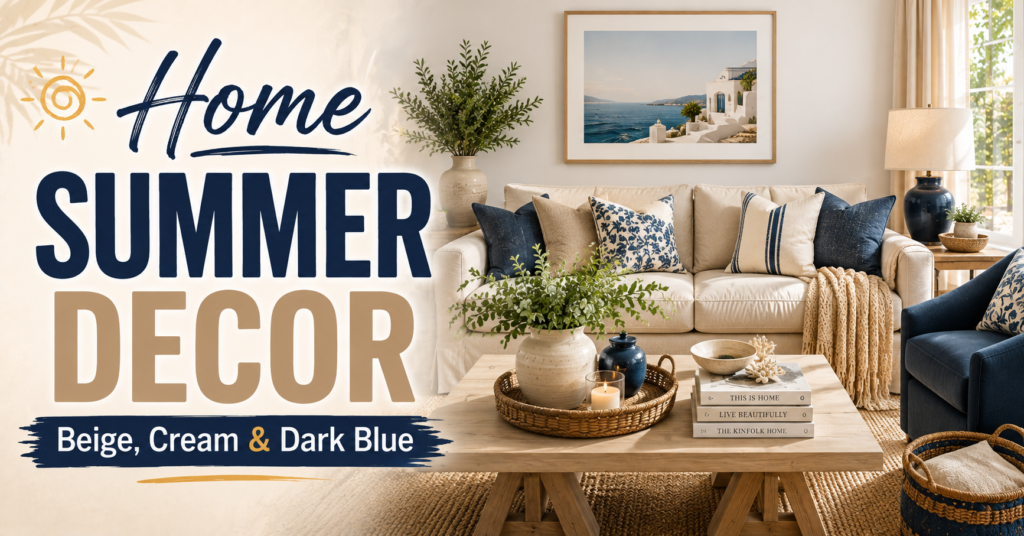 Home Summer Decor Beige, Cream & Dark Blue